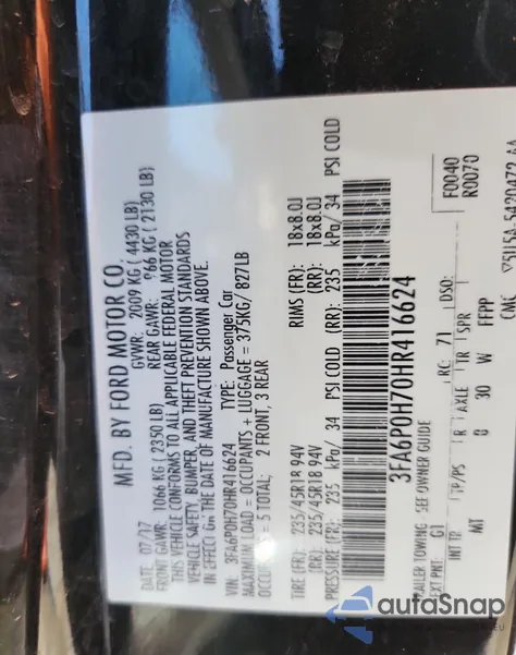 2017 Ford Fusion Se from USA, damaged, VIN 3FA6P0H70HR416624